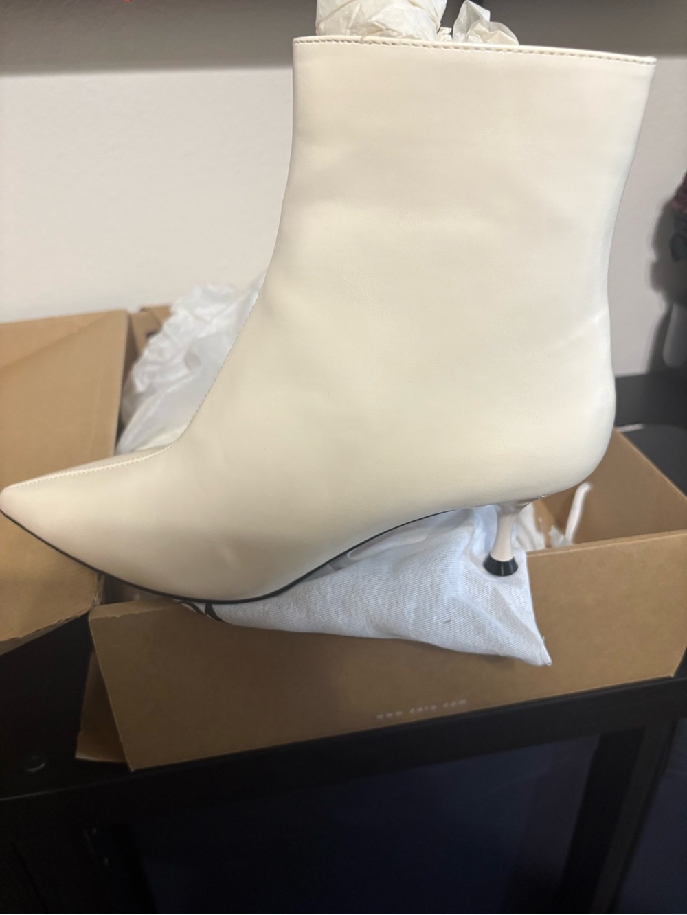 Zara Ivory Pointed Toe Ankle Booties